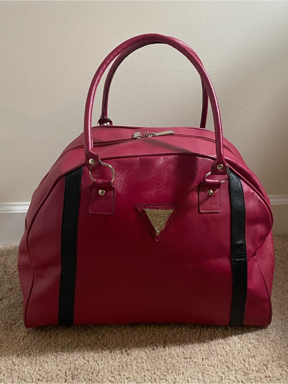 Guess XL Vintage Red Y2K Bowling Bag with Black Trim